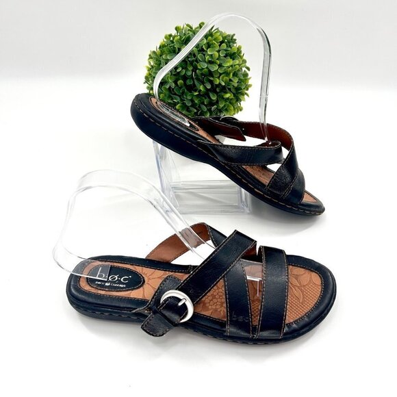 B.O.C. BORN CONCEPT BLACK & TAN BUCKLE SANDALS - 8 - Picture 1 of 7